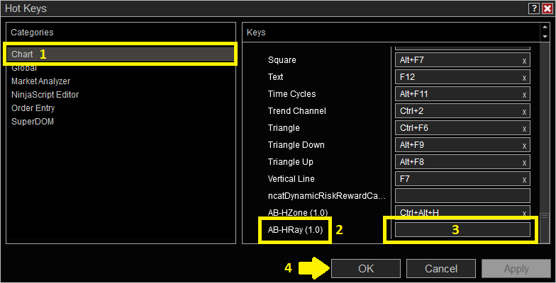 Hot Keys dialog box