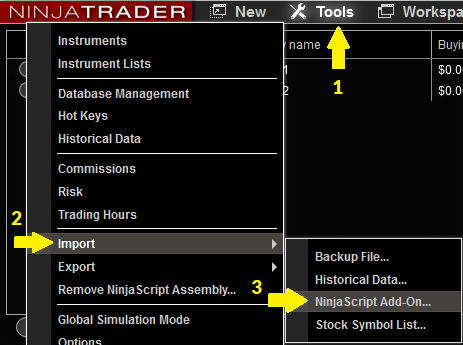 NinjaTrader control center
tools menu