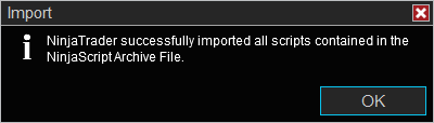 NinjaTrader add-on import
success message