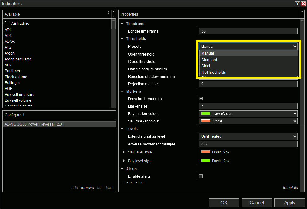Settings presets