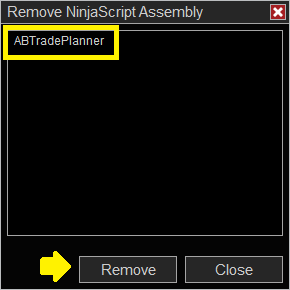 Remove NinjaScript Assembly dialog box